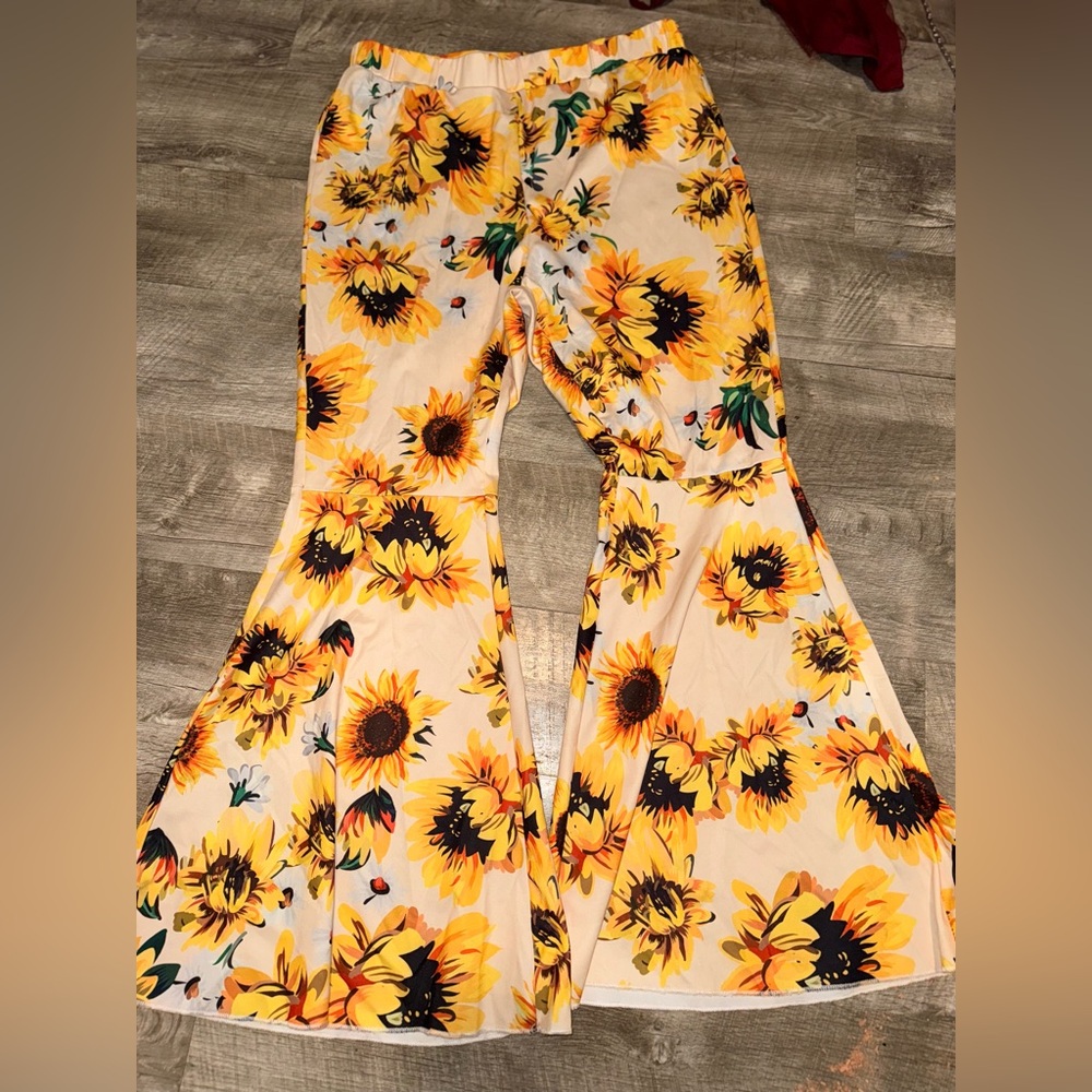 Floral Sunflower Flare Pants
